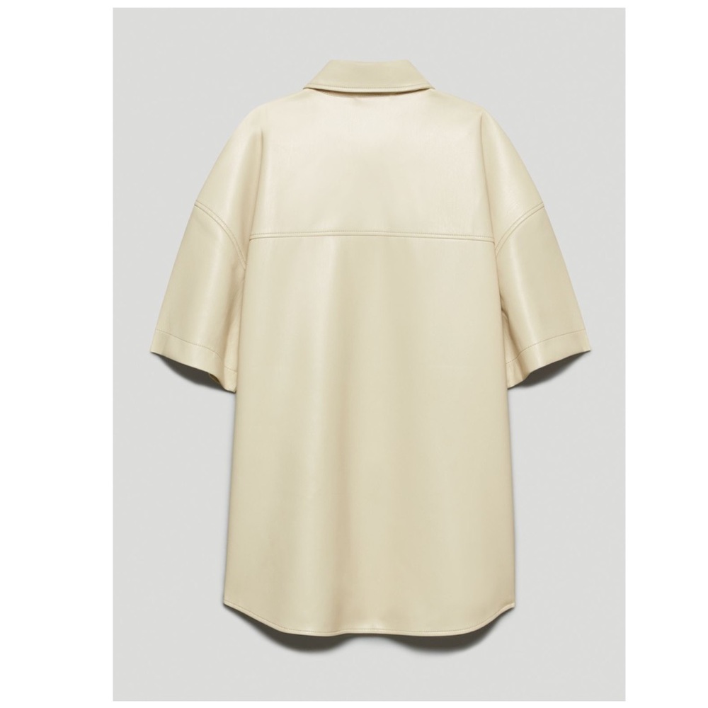 Aritzia Babaton Vegan Leather Frances Short Sleeve Button Up in Sand White - Picture 7 of 11